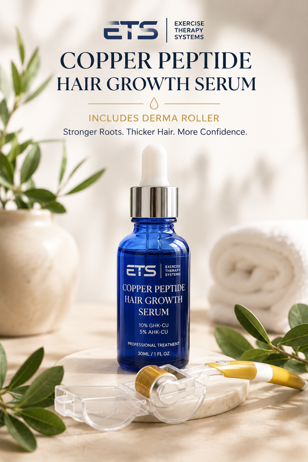 ETS Copper Peptide Hair Serum | Scalp & Hair Appearance Support AND derma roller