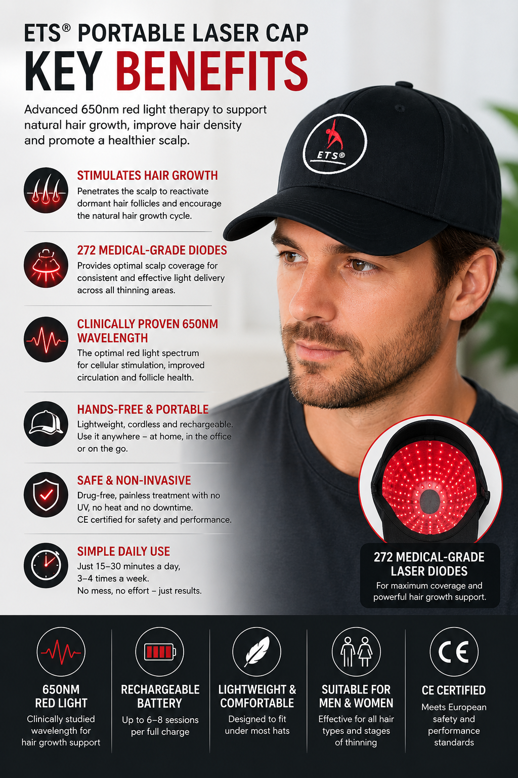 Red Light Therapy Cap (infrared  lazer) to help with hair growth