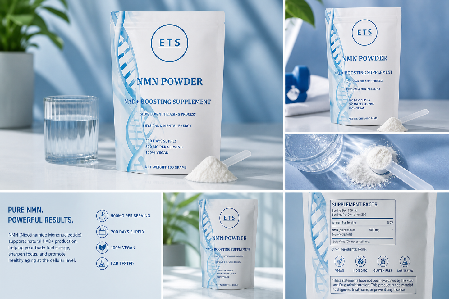 NMN Powder Supplement 100g | Daily Wellness Support | ETS