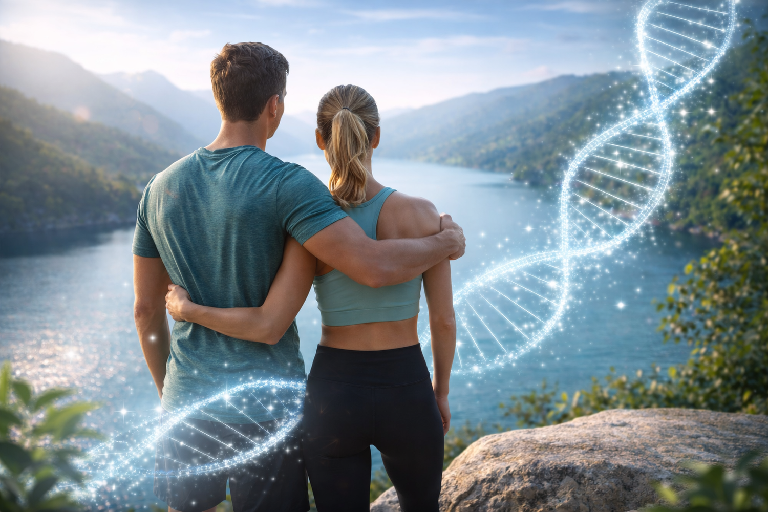 Probiotic gut health concept with DNA and microbiome balance